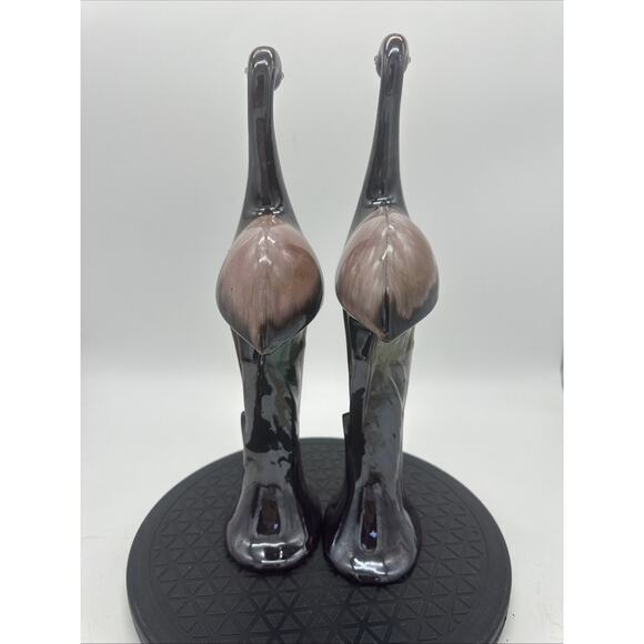 Pair Of Vintage MCM Redware Ceramic Flamingos Green Glaze - Picture 8 of 9